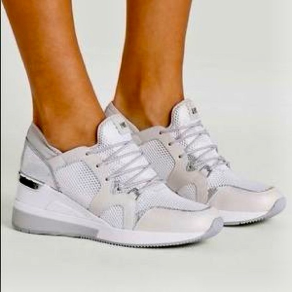 Michael Kors Liv Trainers Signature Mesh Sneakers Metallic Silver White - NO BOX